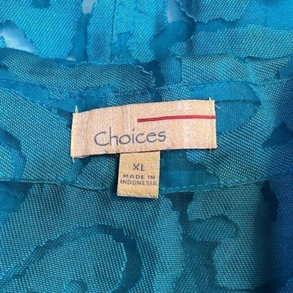 Choices Sheer Linen Blend Top 3/4 Length Sleeves Button Front XL Teal Green Blue - Picture 4 of 6
